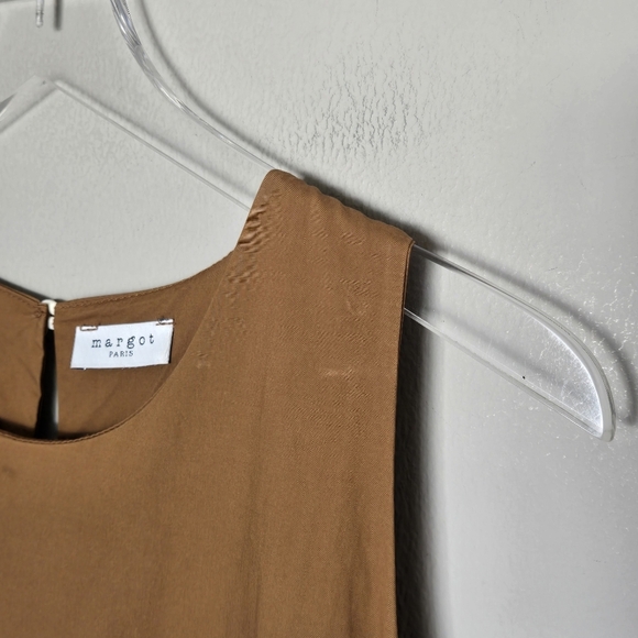 Margot Paris Tiered Sleeveless Midi Dress Brown Poplin Cotton Pockets Italy - Picture 15 of 15